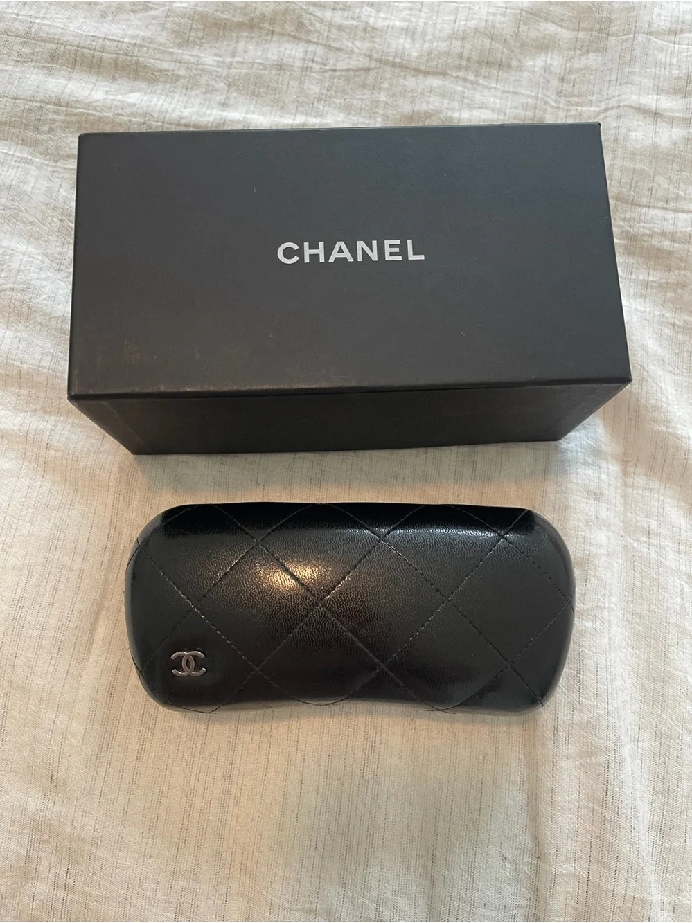 CHANEL Black Quilted Sunglasses Case with Box